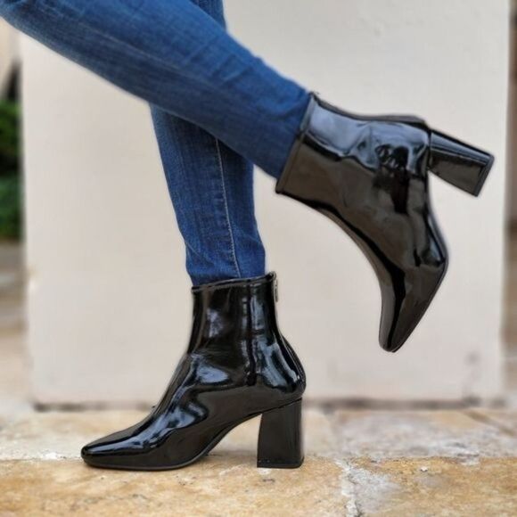 Women's Black PAT Ankle Square Toe Booties - Picture 2 of 7